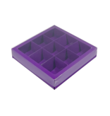 Purple square window box with interior for 9 chocolates - 115*115*25mm - 48 pieces