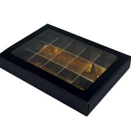 Black window box with interior for 15 chocolates with sleeve