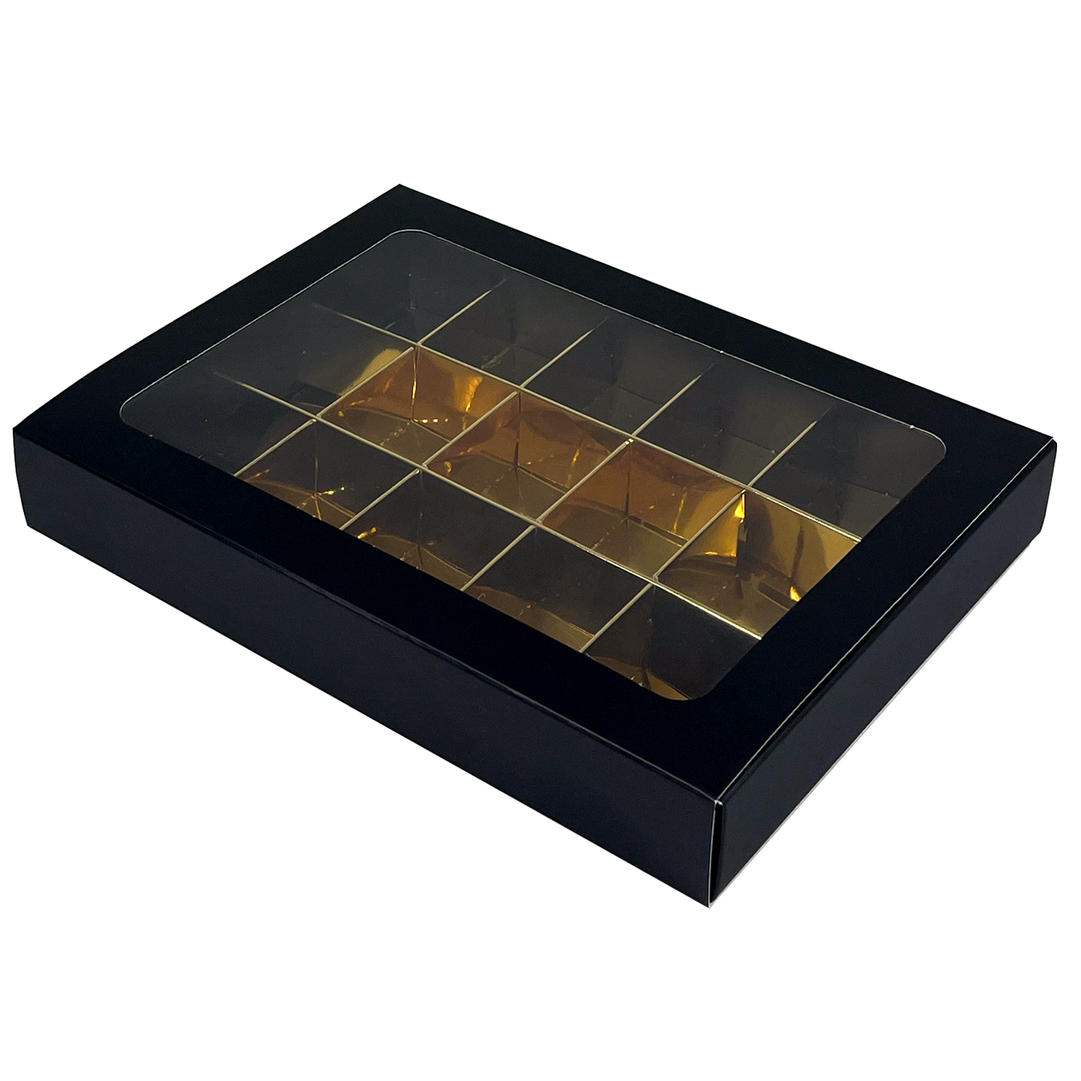 Black window box with interior for 15 chocolates - 175*120*33mm - 50 pieces