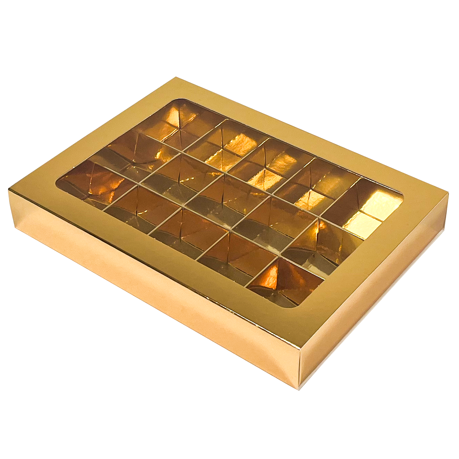 Gold window box with interior for 15 chocolates - 175*120*33mm - 50 pieces
