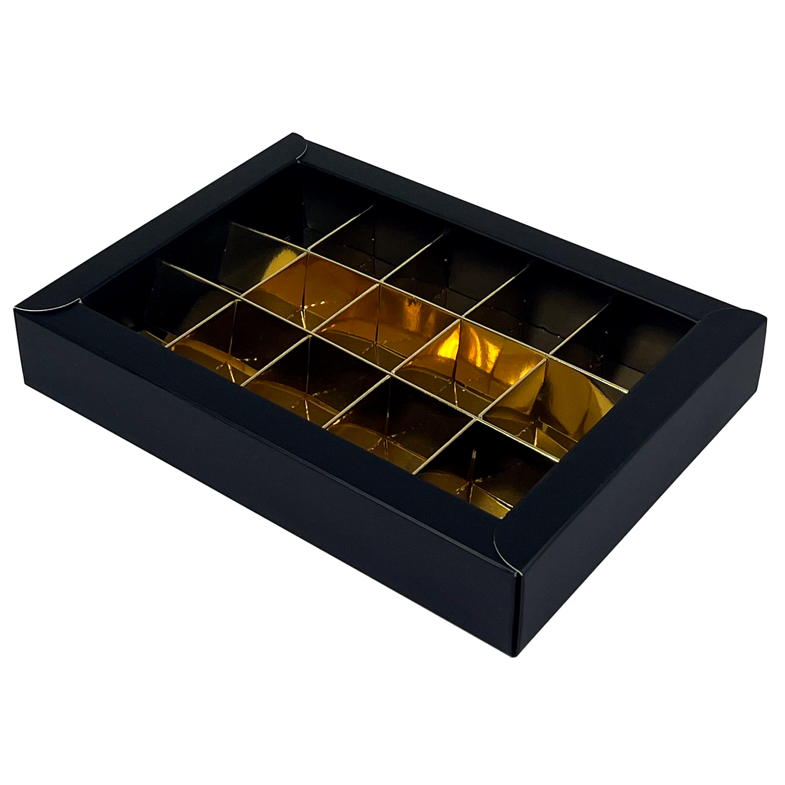 Black window box with interior for 15 chocolates - 175*120*33mm - 50 pieces