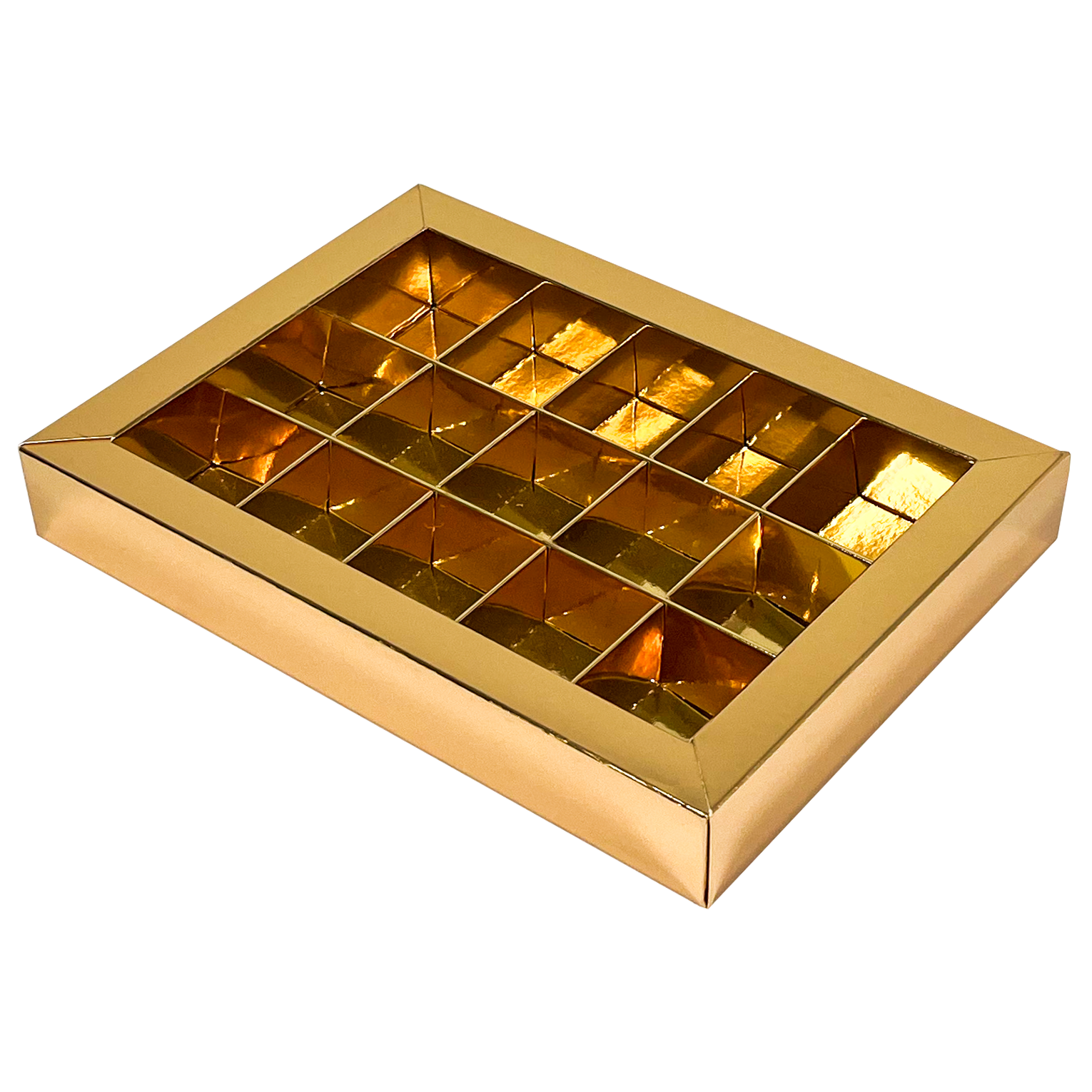 Gold window box with interior for 15 chocolates - 175*120*33mm - 50 pieces