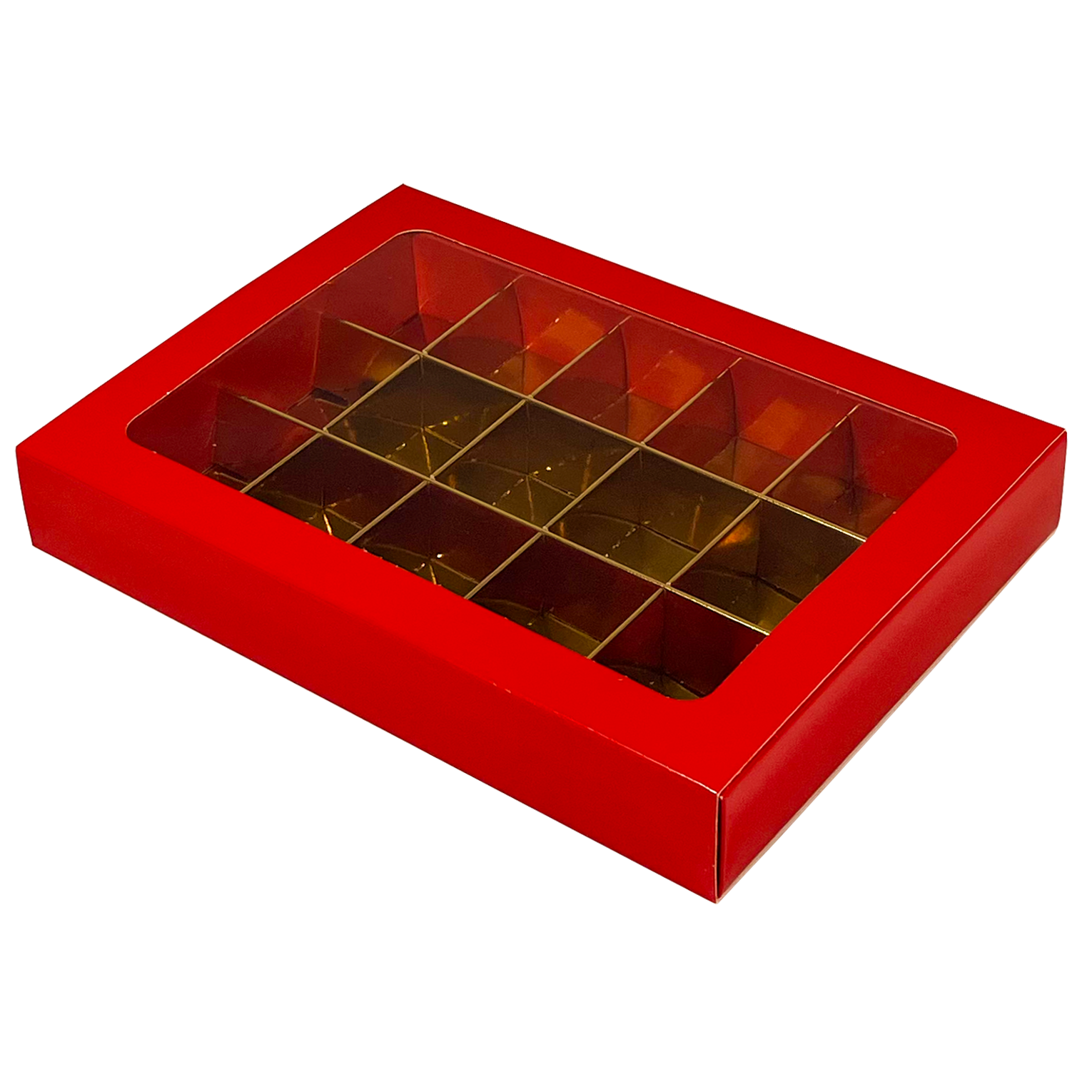 Red window box with interior for 15 chocolates - 175*120*33mm - 50 pieces