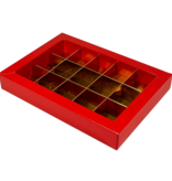 Red window box with interior for 15 chocolates - 175*120*33mm - 50 pieces