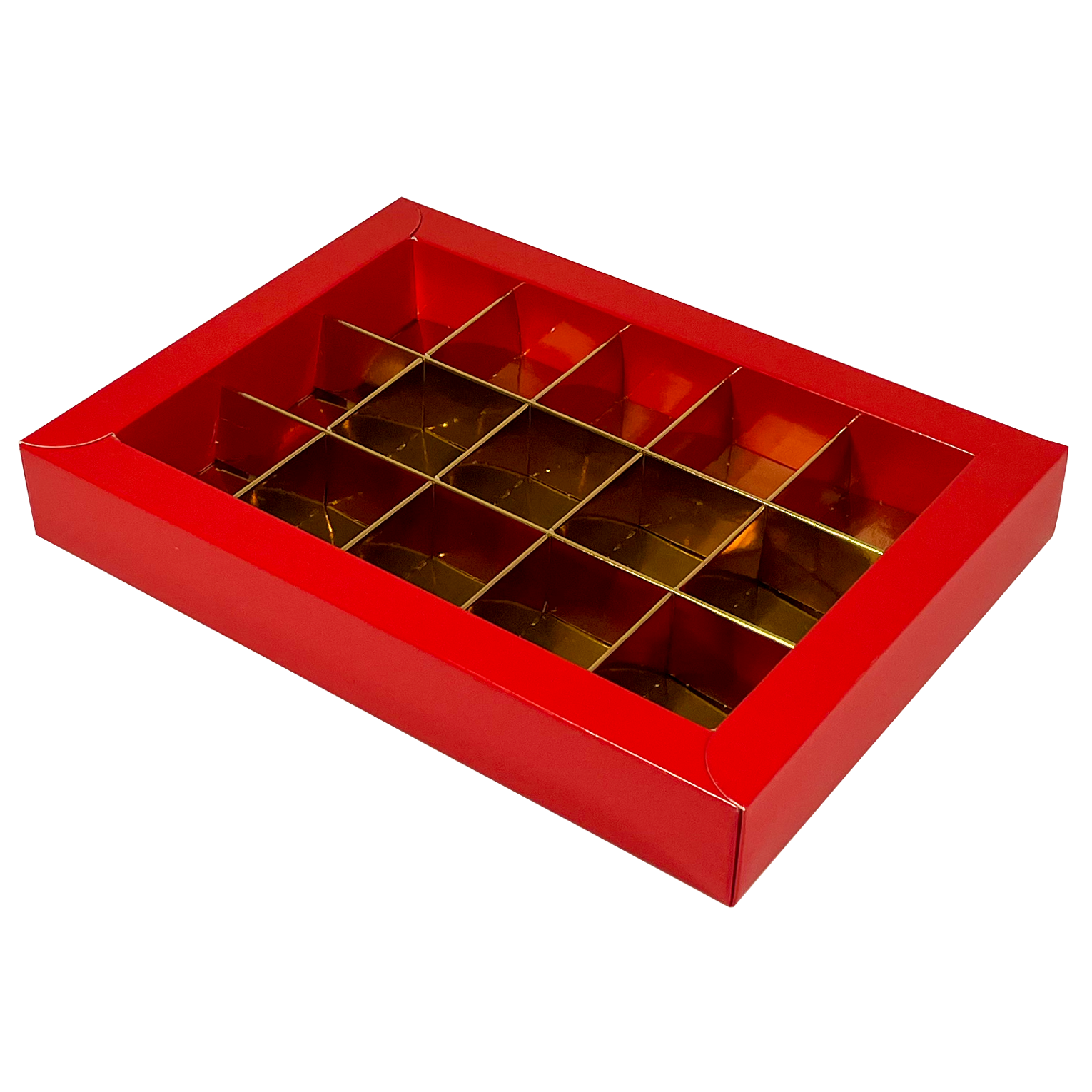 Red window box with interior for 15 chocolates - 175*120*33mm - 50 pieces