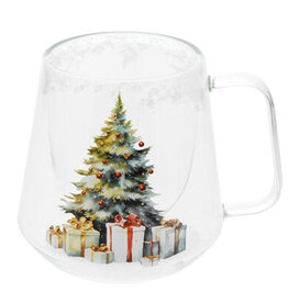 Dubbelwandig glas beker "Baba" kerstboom met sneeuw