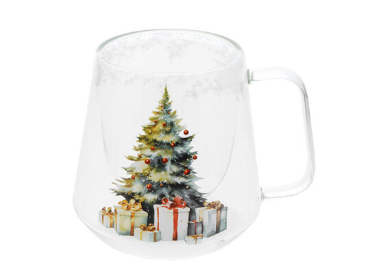 Dubbelwandig glas beker "Baba" kerstboom met sneeuw