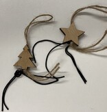 Lucky star and tree in natural with black and linen string
