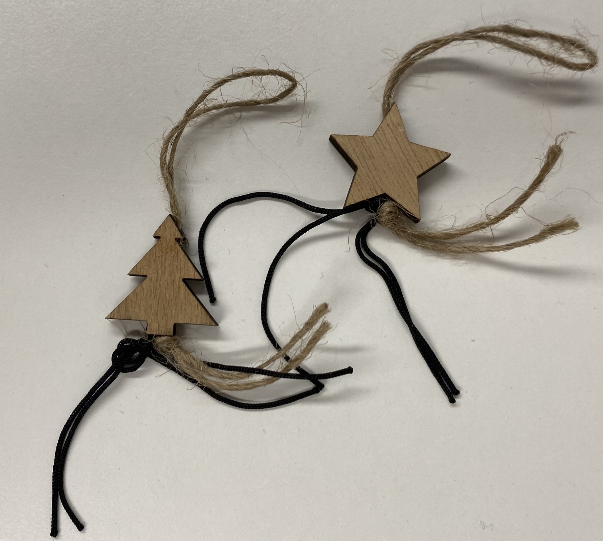 Lucky star and tree in natural with black and linen string