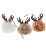 Fluff ball with antler pendant in white-beige -taupe.