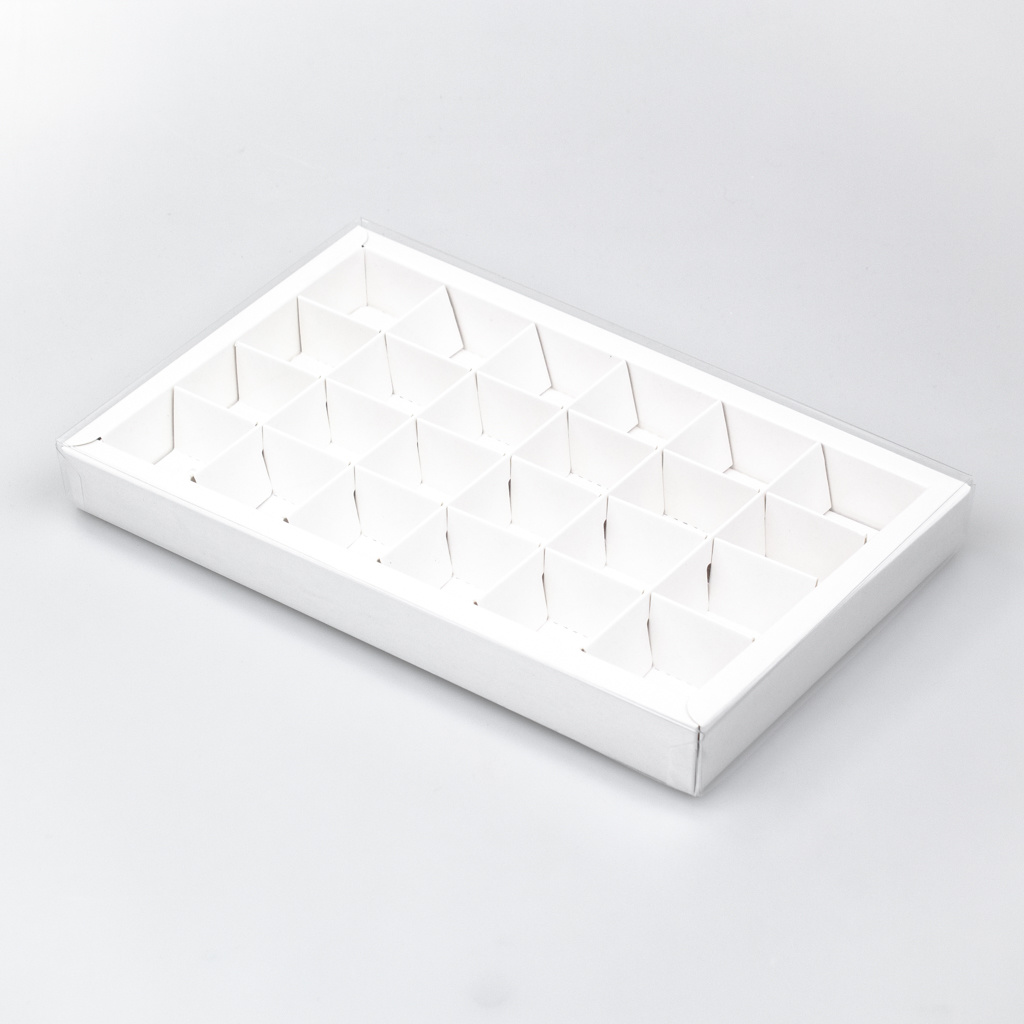 White square window box with interior for 24 chocolates - 240*140*25 mm - 50 pieces