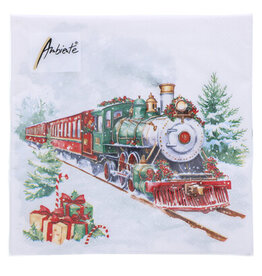 Serviette train de Noël 33 cm x 33 cm