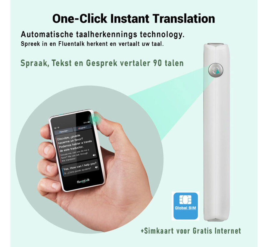Timekettle Fluentalk T1 MINI Translator - Vertaalcomputer - Vertaalapparaat voor reizen + Simcard