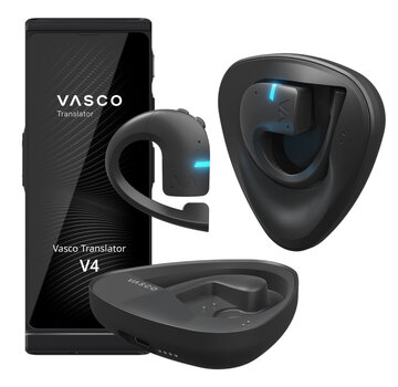 Vasco Translators Vasco V4 Translator + Vasco E1 Vertaal Oortjes (Bundel) - Vertaalcomputer 108 Talen + Gratis Internet + Vertaal Oordopjes