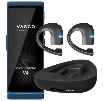 Vasco Translators Vasco V4 Translator + Vasco E1 Vertaal Oortjes (Bundel) - Vertaalcomputer 108 Talen + Gratis Internet + Vertaal Oordopjes