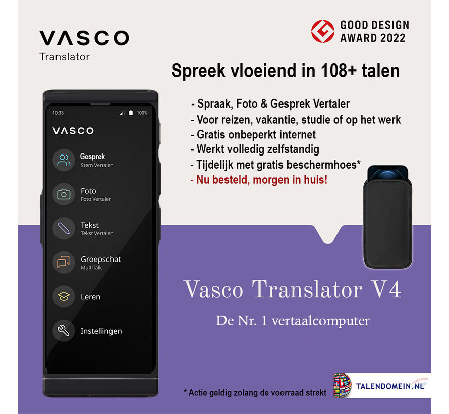 Vasco V4 Translator - Vertaalcomputer +Gratis Internet