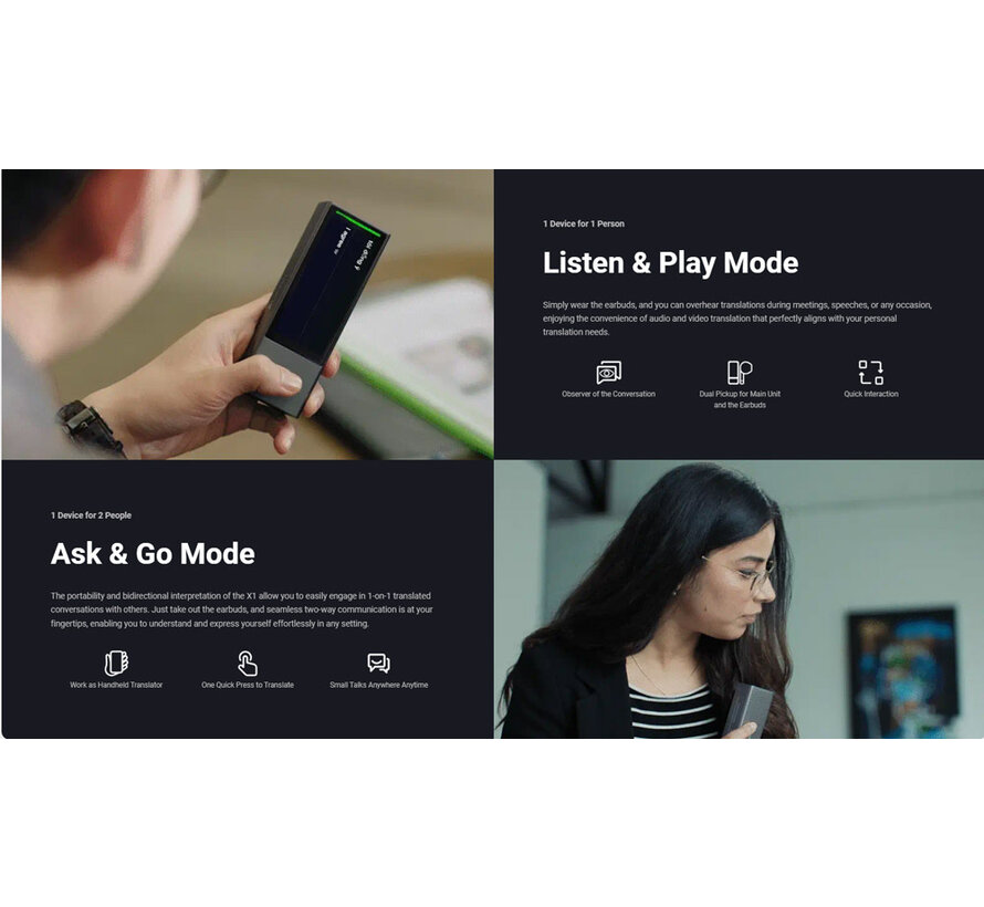 Timekettle X1 - AI Simultaan Vertaler - Spraak, Gesprek en Media Vertaler + Handsfree Vertaal Oortjes