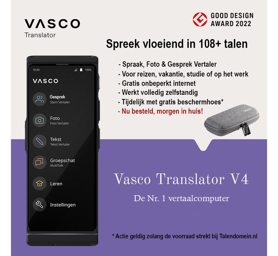 Vasco Translator V4 - Vertaalcomputer - Pocket Vertaler 112 talen