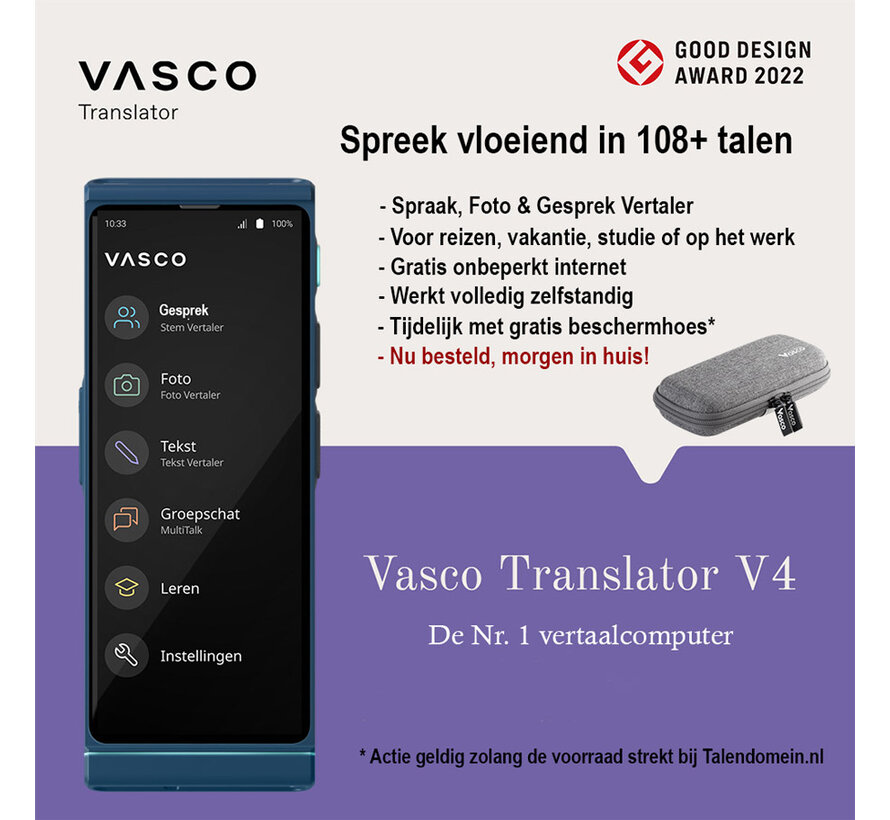 Vasco Translator V4 - Pocket Vertaalcomputer +Gratis internet