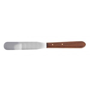 Stainless steel wax spatula with round end and wooden handle 21 cm