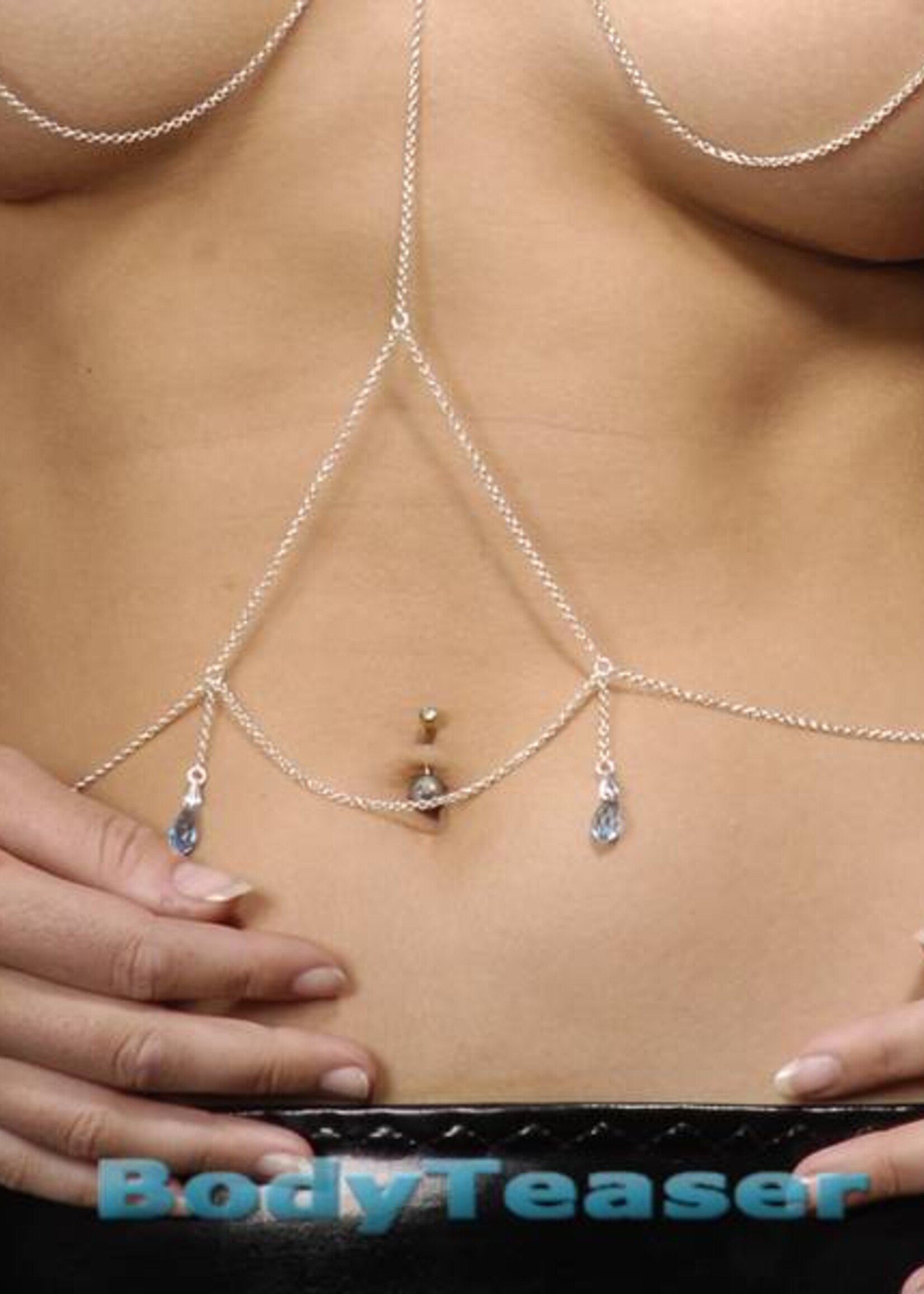 Silver Bodychain Belly button Bellychain Nipple necklace combination