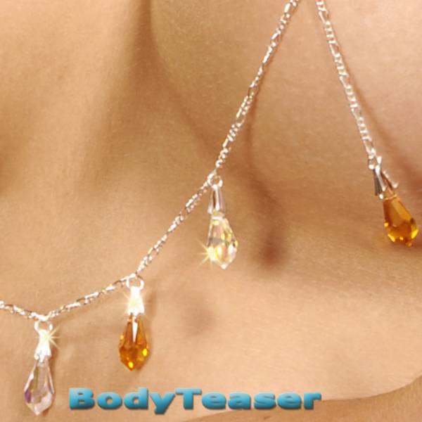Silver Nipple Chain With Swarovski Pendants All Over Bodyteaser