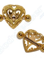 Nipple Crown "Heart Shield" Gold on Silver