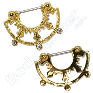 Tepelpiercing sieraad, Half schild, goud op 925 zilver