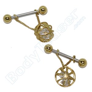 Nippel-Piercing Schmuck 12, Kristallkugel, Gold am 925 Silber