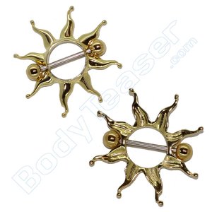 Nipple Piercing Jewelery, Sunburst, Gold on 925 Silver