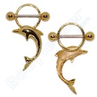 Nippel Piercing "Dolphin", Gold auf Silber