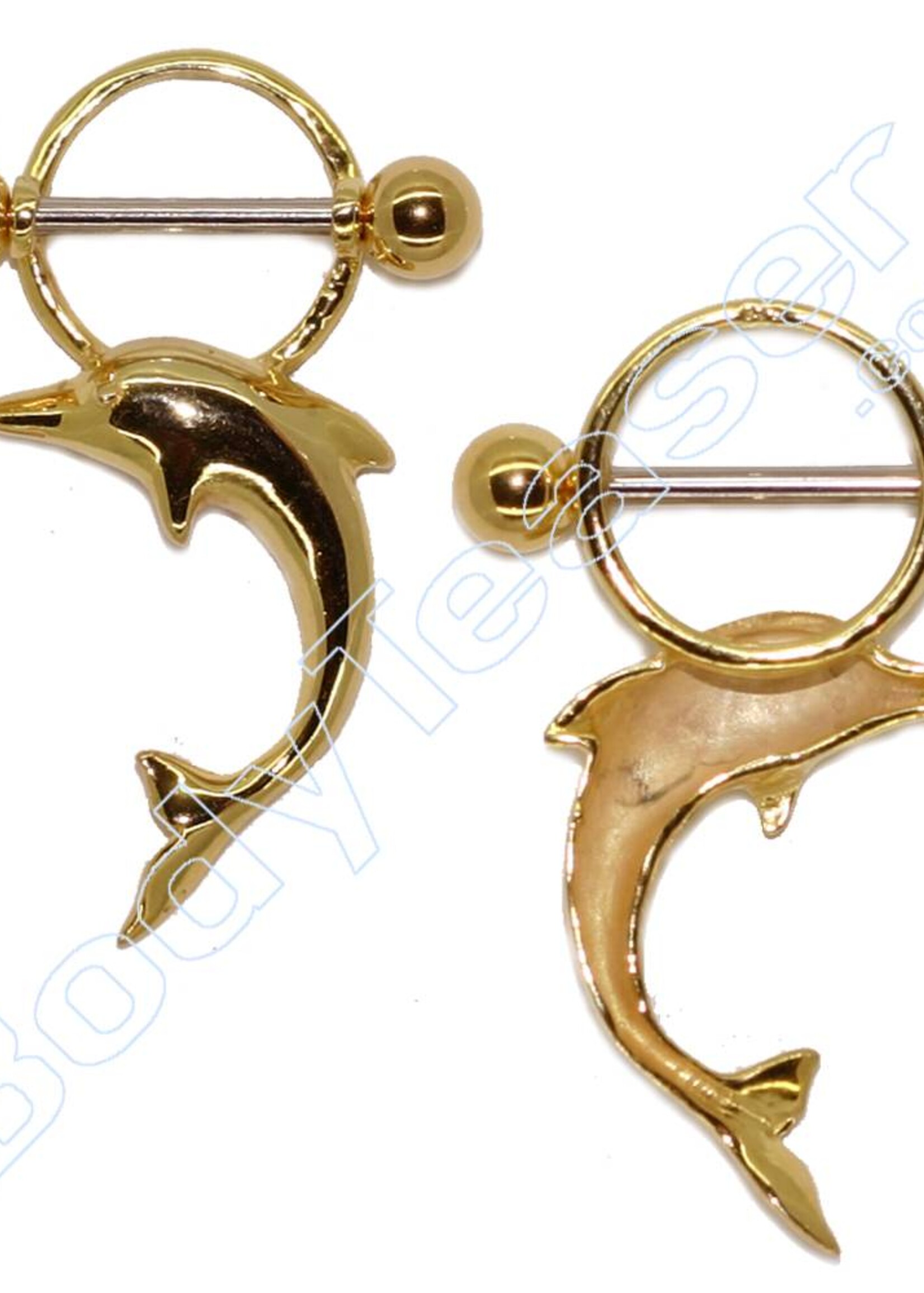 Nipple Piercing Jewelery Dolphin, Gold on 925 Silver