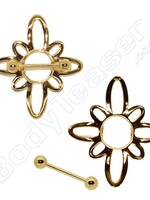 Nippel Schild "Blume", Gold auf Silber