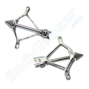 Nipple Piercing Jewelery Bow and Arrow, 925 Silver