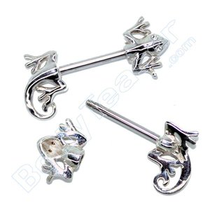 Nipple Piercing Jewelery Gecko barbell, 925 Silver