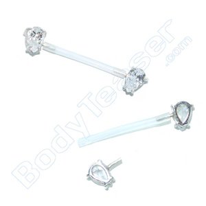 Nipple Piercing Jewelery single Crystal, 925 Silver - PTFE