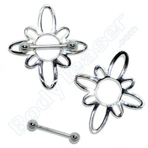 Nippel-Piercing Schmuck, Blume Schild, 925 Silber