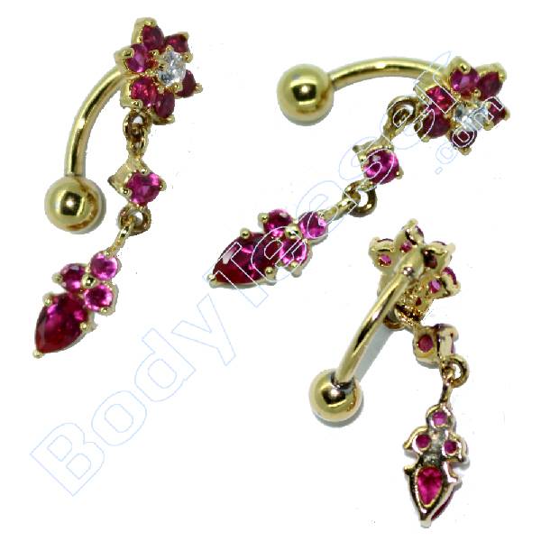 Bellybutton Piercing Jewelery, Flower, Gold on 925 Silver BodyTeaser
