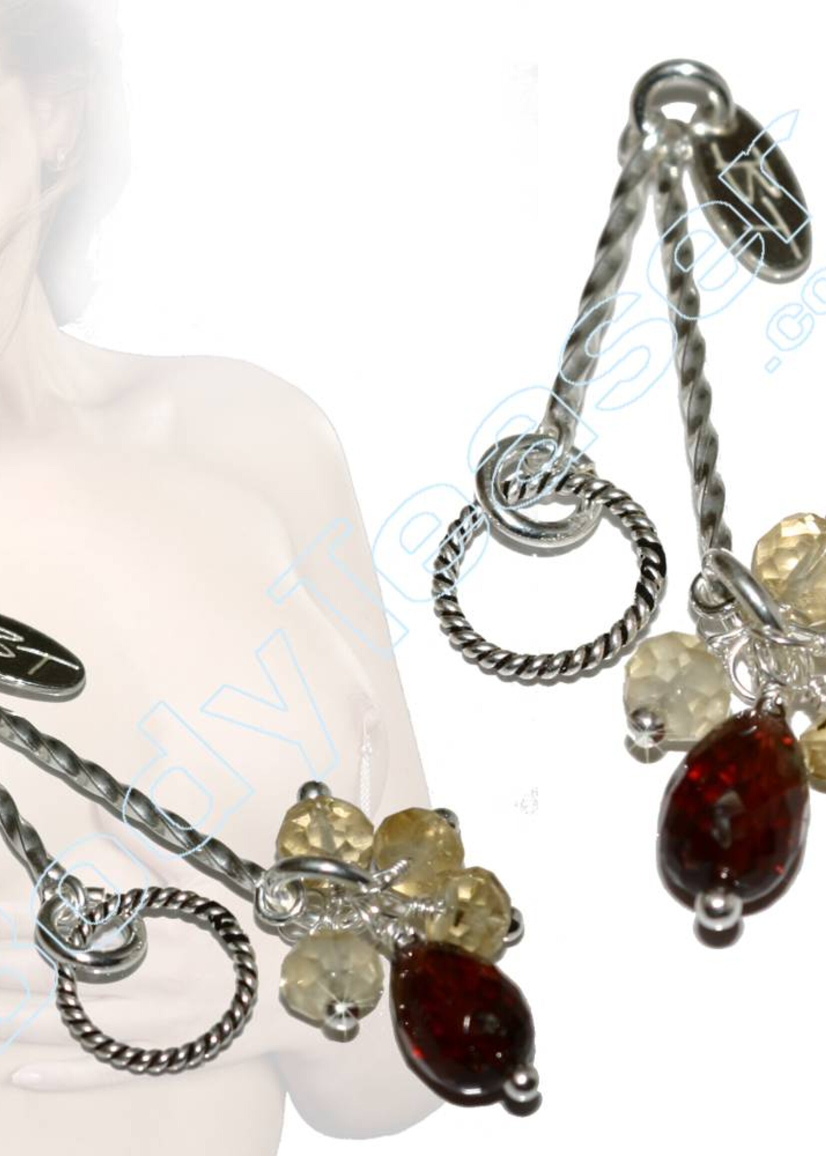 Non piercing Nipple Dangles with real Citrines and Garnets gems