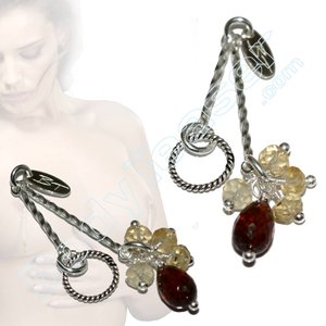 Non piercing tepel hangertjes met Citrines en Garnets