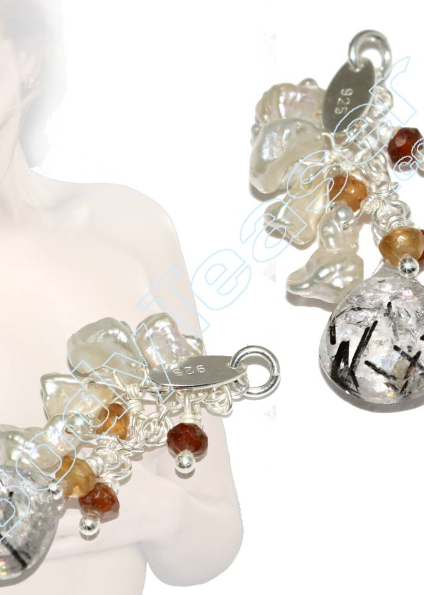 Nipple Dangles, Natural pearls, Rutile, Roundells