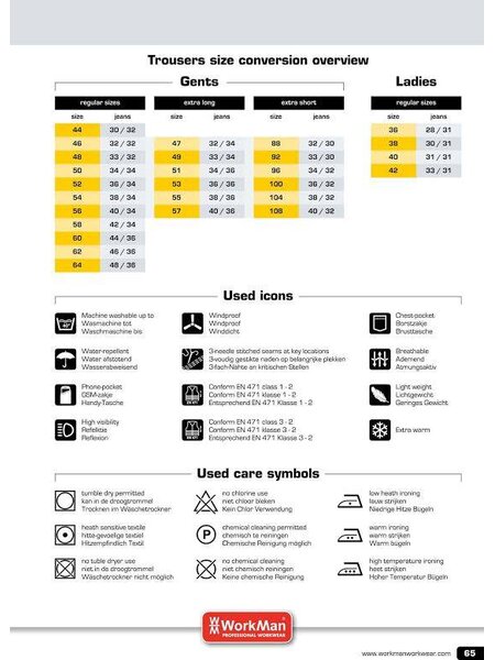 Workman Maattabel Workman