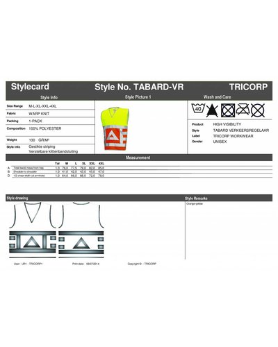 Tricorp Verkeersregelaarsvest model Tabard in diverse maten