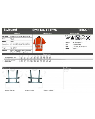 Tricorp Fris RWS Birdseye T-shirt korte mouwen in geel of oranje