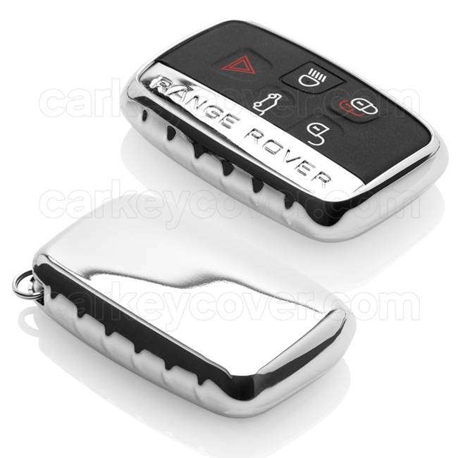 TBU car TBU car Autoschlüssel Hülle kompatibel mit Land Rover 5 Tasten (Keyless Entry) - Schutzhülle aus TPU - Auto Schlüsselhülle Cover in Silber Chrom