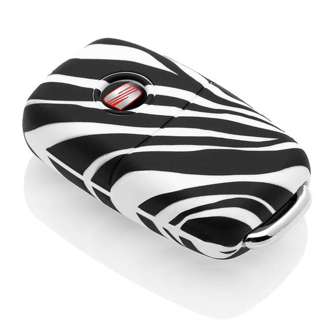 Car key cover compatible with Seat - Silicone Protective Remote Key Shell - FOB Case Cover - Zebra