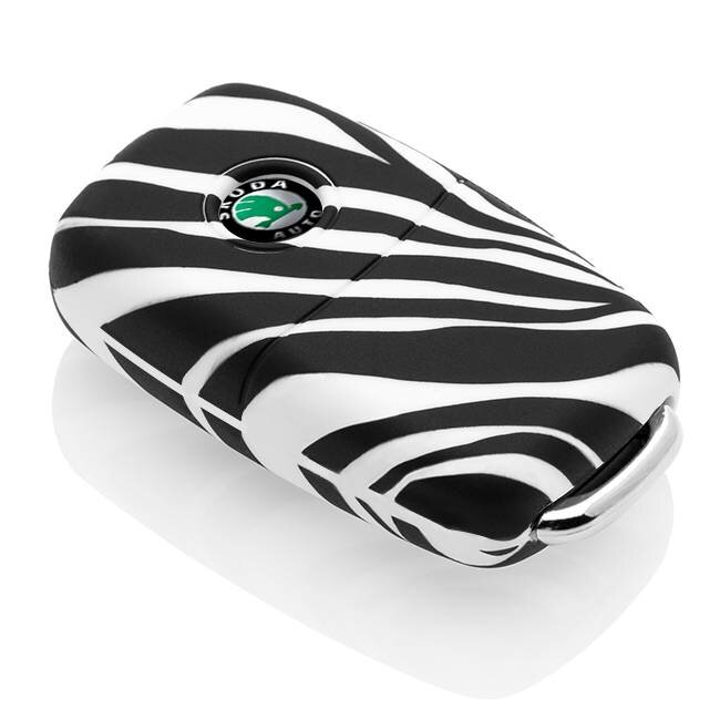 Car key cover compatible with Skoda - Silicone Protective Remote Key Shell - FOB Case Cover - Zebra