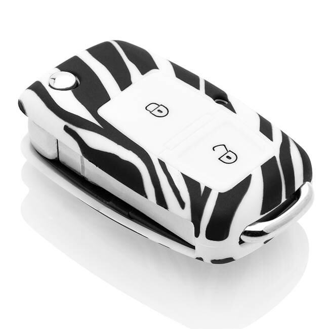 TBU car Autoschlüssel Hülle kompatibel mit Skoda 2 Tasten - Schutzhülle aus Silikon - Auto Schlüsselhülle Cover in Zebra