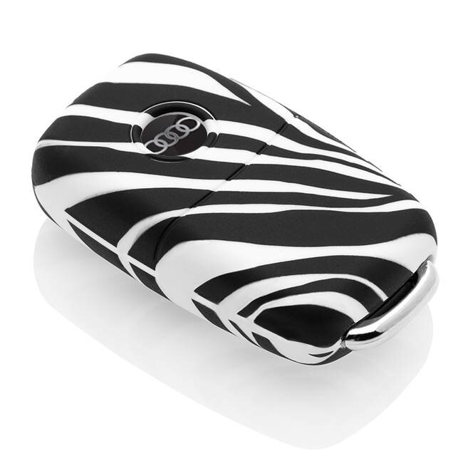Car key cover compatible with Audi - Silicone Protective Remote Key Shell - FOB Case Cover - Zebra