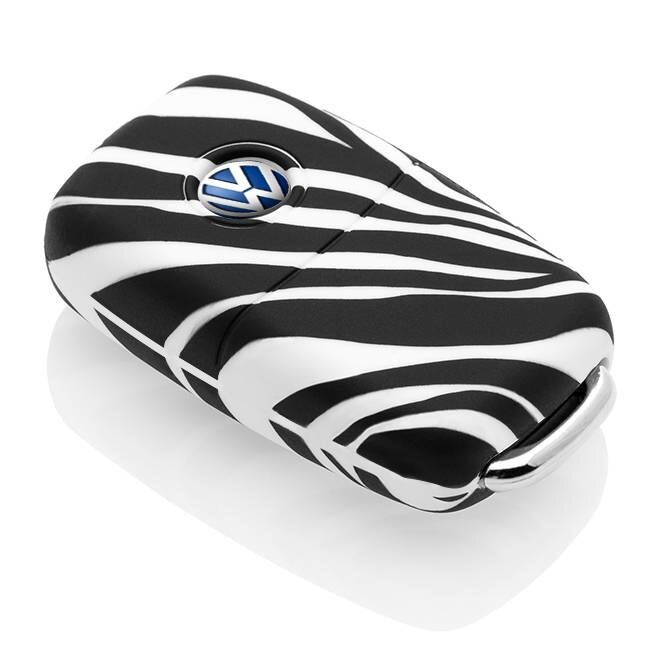 Autoschlüssel Hülle kompatibel mit VW 2 Tasten - Schutzhülle aus Silikon - Auto Schlüsselhülle Cover in Zebra